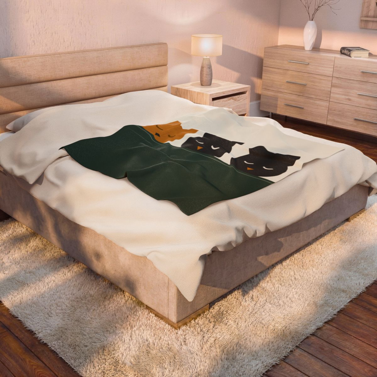 The Nap styled on a bed — the committee asleep along the fold